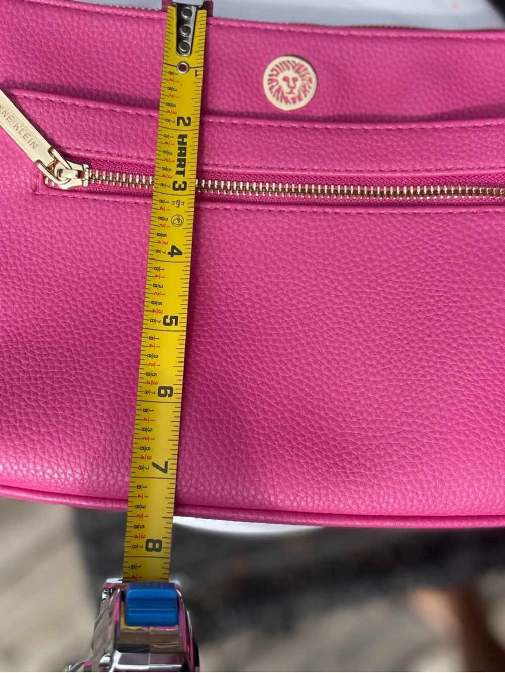 Anne Klein Hot Pink Pebbled Leather Crossbody with Gold-Tone Logo - Picture 11 of 12